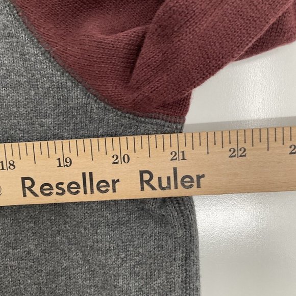 Lucky Brand Sweater Long Sleeve Gray/Maroon Lightweight Crew Neck 100% Cotton L - Picture 6 of 9